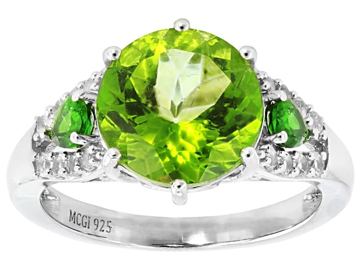 Meadow Green Topaz With Chrome Diopside & White Topaz Rhodium Over Sterling Silver Ring 4.48ctw