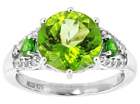 Meadow Green Topaz With Chrome Diopside & White Topaz Rhodium Over Sterling Silver Ring 4.48ctw
