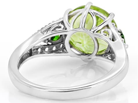 Meadow Green Topaz With Chrome Diopside & White Topaz Rhodium Over Sterling Silver Ring 4.48ctw