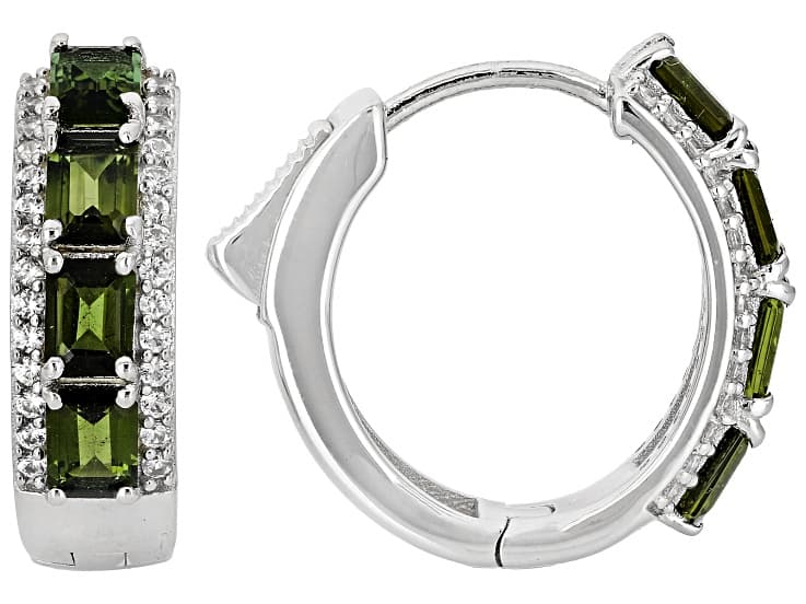Green Tourmaline Rhodium Over Sterling Silver Hoop Earrings 1.59ctw