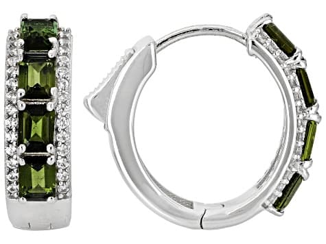 Green Tourmaline Rhodium Over Sterling Silver Hoop Earrings 1.59ctw