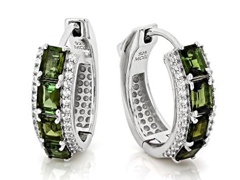 Green Tourmaline Rhodium Over Sterling Silver Hoop Earrings 1.59ctw