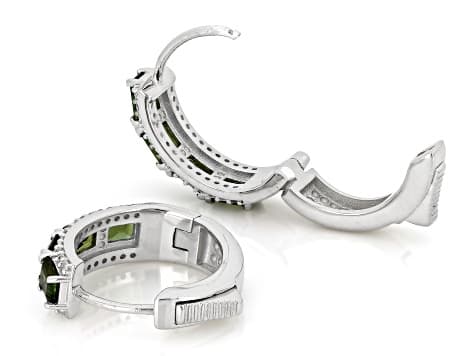 Green Tourmaline Rhodium Over Sterling Silver Hoop Earrings 1.59ctw
