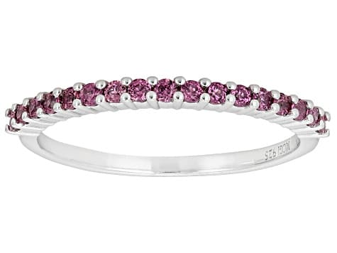 Grape Color Garnet Rhodium Over Sterling Silver Band Ring 0.30ctw
