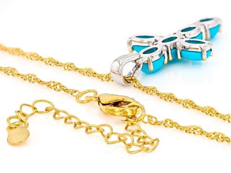 Blue Sleeping Beauty Turquoise Rhodium and 18K Yellow Gold Over Silver Cross Pendant with chain