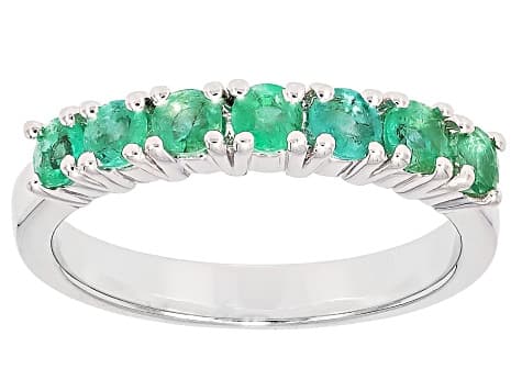Green Zambian Emerald Rhodium Over Sterling Silver Ring 0.65ctw