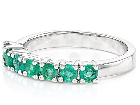 Green Zambian Emerald Rhodium Over Sterling Silver Ring 0.65ctw