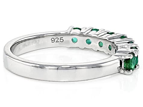 Green Zambian Emerald Rhodium Over Sterling Silver Ring 0.65ctw