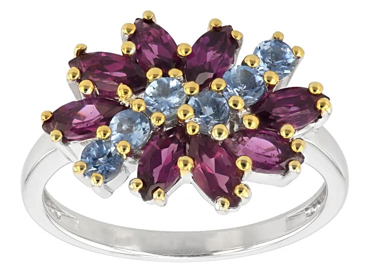 Grape Color Garnet Rhodium Over Sterling Silver Two-Tone Ring 1.45ctw