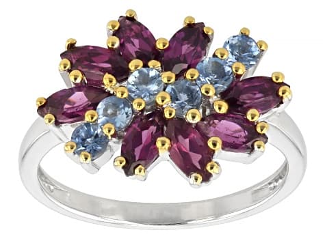 Grape Color Garnet Rhodium Over Sterling Silver Two-Tone Ring 1.45ctw