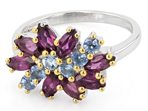 Grape Color Garnet Rhodium Over Sterling Silver Two-Tone Ring 1.45ctw