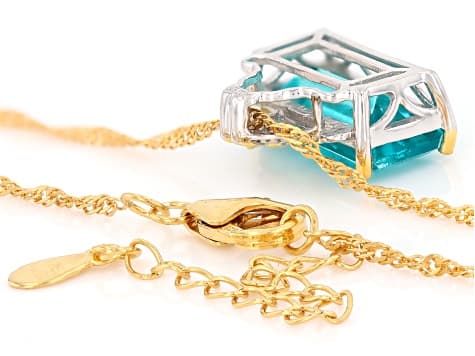 Paraiba Color Topaz With White Topaz Rhodium & 18K Gold Over Silver Pendant With Chain 4.42ctw