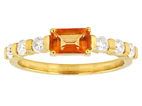 Mandarin Color Topaz With White Moissanite 18K Yellow Gold Over Sterling Silver Ring 0.96ctw
