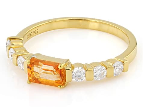 Mandarin Color Topaz With White Moissanite 18K Yellow Gold Over Sterling Silver Ring 0.96ctw