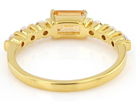 Mandarin Color Topaz With White Moissanite 18K Yellow Gold Over Sterling Silver Ring 0.96ctw