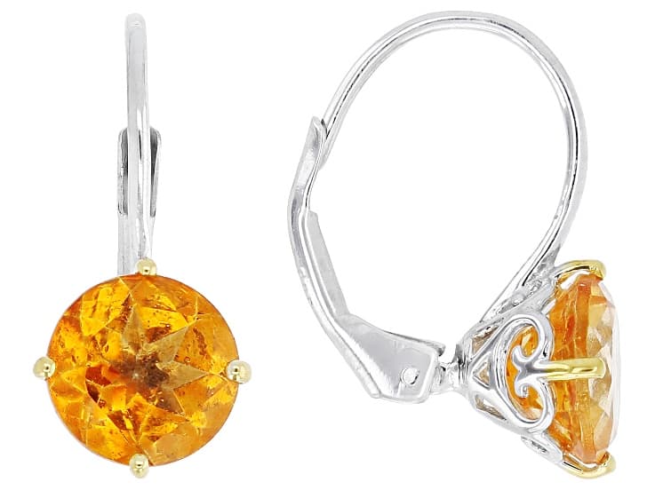 Orange Mandarin Topaz Rhodium and 18K Yellow Gold Over Sterling Silver Earrings 4.14ctw