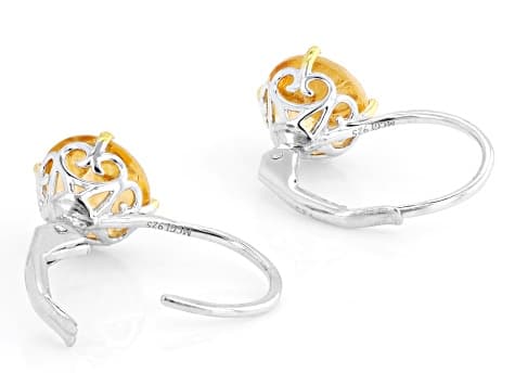 Orange Mandarin Topaz Rhodium and 18K Yellow Gold Over Sterling Silver Earrings 4.14ctw