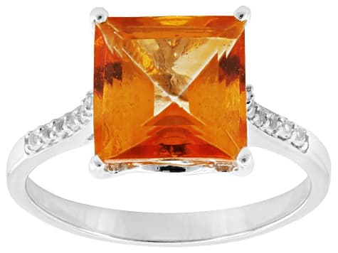 Orange Mandarin Topaz Rhodium Over Sterling Silver Ring 3.92ctw