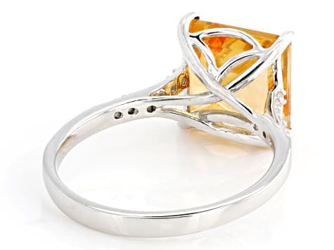 Orange Mandarin Topaz Rhodium Over Sterling Silver Ring 3.92ctw