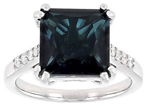 Blue Indicolite Color Quartz Doublet Rhodium Over Sterling Silver Ring 4.80ctw