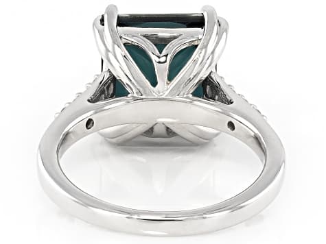Blue Indicolite Color Quartz Doublet Rhodium Over Sterling Silver Ring 4.80ctw