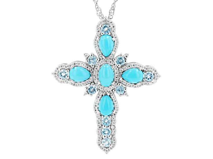 Blue Sleeping Beauty Turquoise Rhodium Over Silver Pendant 1.15ctw