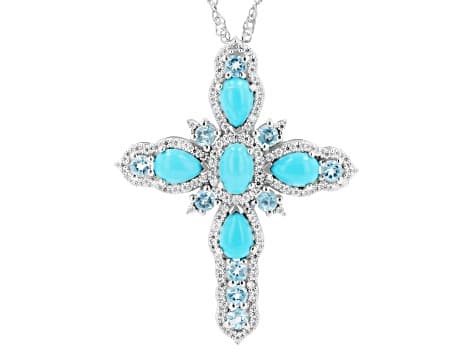 Blue Sleeping Beauty Turquoise Rhodium Over Silver Pendant 1.15ctw