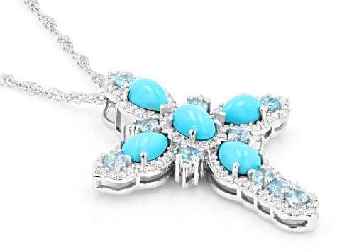Blue Sleeping Beauty Turquoise Rhodium Over Silver Pendant 1.15ctw