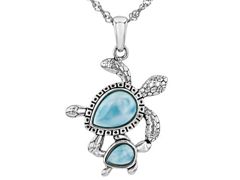 Blue Larimar Oxidized Sterling Silver Pendant with Chain