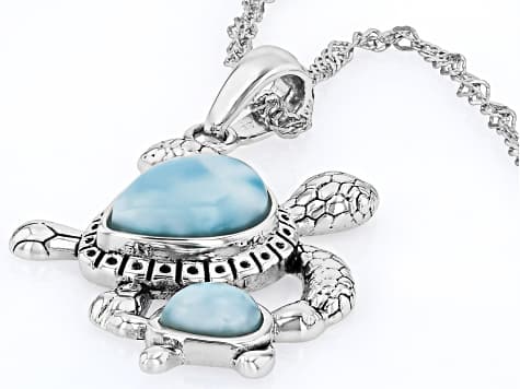 Blue Larimar Oxidized Sterling Silver Pendant with Chain