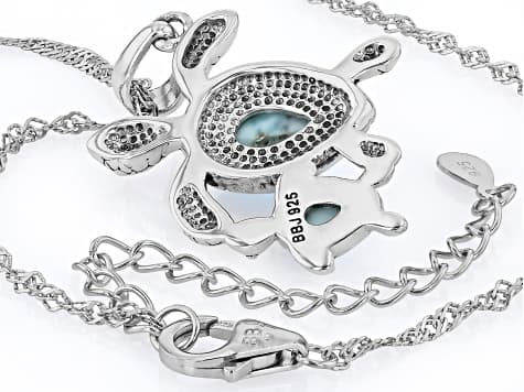 Blue Larimar Oxidized Sterling Silver Pendant with Chain