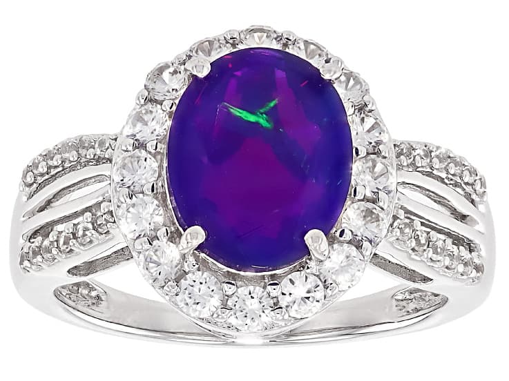 Purple Ethiopian Opal Rhodium Over Sterling Silver Ring 2.10ctw