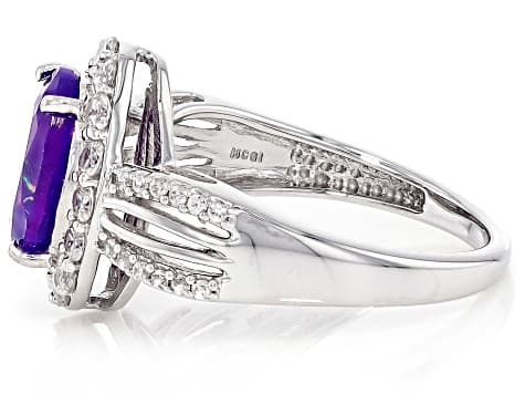 Purple Ethiopian Opal Rhodium Over Sterling Silver Ring 2.10ctw