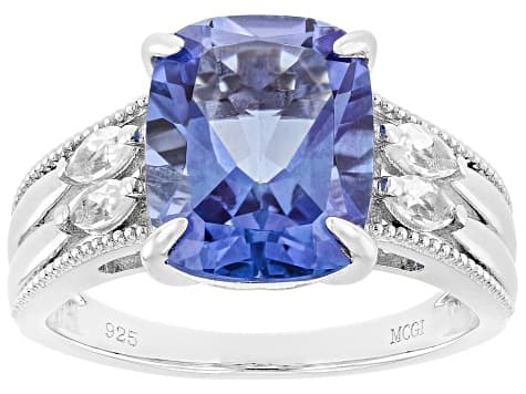 Butterfly Blue Topaz with White Topaz Rhodium Over Sterling Silver Ring 4.92ctw