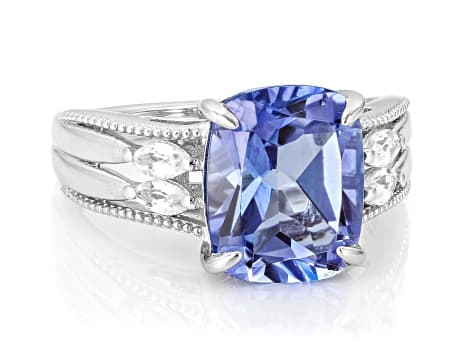 Butterfly Blue Topaz with White Topaz Rhodium Over Sterling Silver Ring 4.92ctw