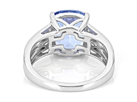 Butterfly Blue Topaz with White Topaz Rhodium Over Sterling Silver Ring 4.92ctw