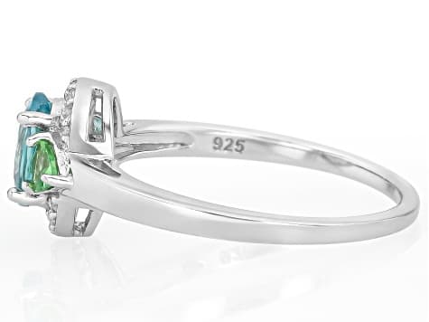 Blue Zircon with Mint Tsavorite and White Zircon Rhodium Over Sterling Silver Ring 1.43ctw