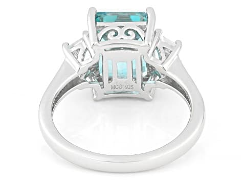 Blue Paraiba Color Topaz Rhodium Over Sterling Silver Ring 4.13ctw