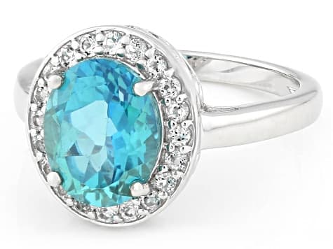 Blue Paraiba Color Topaz Rhodium Over Sterling Silver Ring 3.07ctw