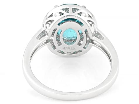 Blue Paraiba Color Topaz Rhodium Over Sterling Silver Ring 3.07ctw