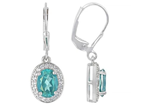 Blue Paraiba Color Topaz Rhodium Over Sterling Silver Earrings 2.84ctw