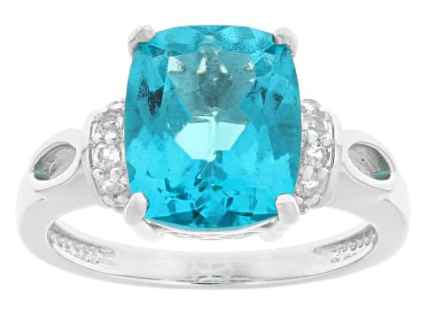 Blue Paraiba Color Topaz Rhodium Over Sterling Silver Ring 4.52ctw