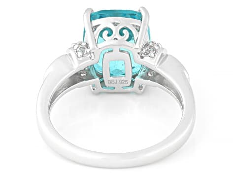 Blue Paraiba Color Topaz Rhodium Over Sterling Silver Ring 4.52ctw