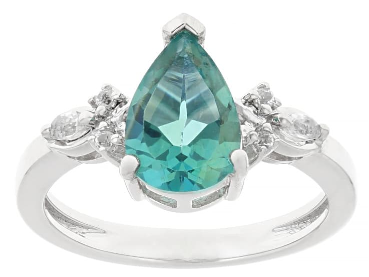 Blue Paraiba Color Topaz Rhodium Over Sterling Silver Ring 2.02ctw