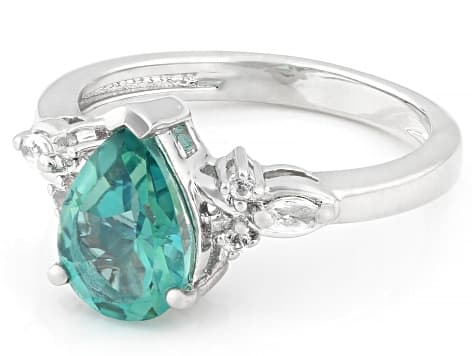 Blue Paraiba Color Topaz Rhodium Over Sterling Silver Ring 2.02ctw