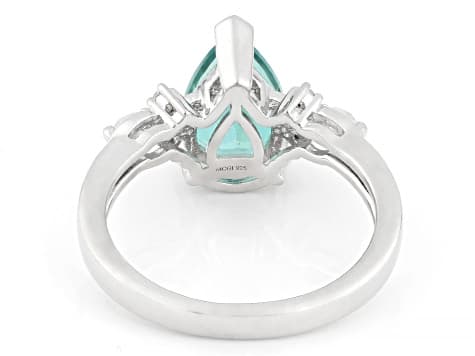 Blue Paraiba Color Topaz Rhodium Over Sterling Silver Ring 2.02ctw