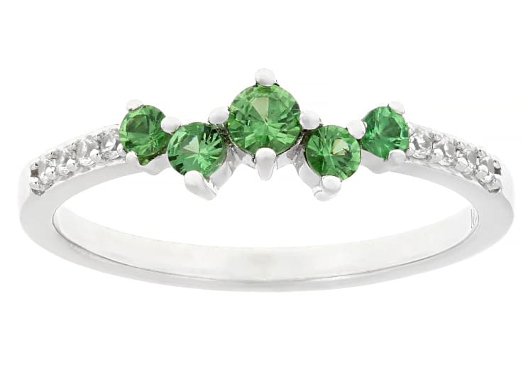Mint Tsavorite with White Zircon Rhodium Over Sterling Silver Ring 1.16ctw
