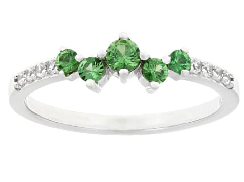 Mint Tsavorite with White Zircon Rhodium Over Sterling Silver Ring 0.36ctw