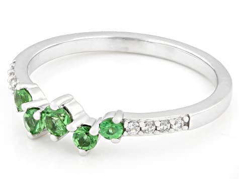 Mint Tsavorite with White Zircon Rhodium Over Sterling Silver Ring 1.16ctw