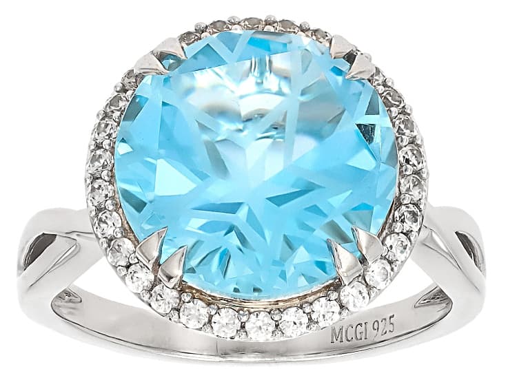Texas Star Cut Sky Blue Topaz Rhodium Over Sterling Silver Halo Ring 6.99ctw